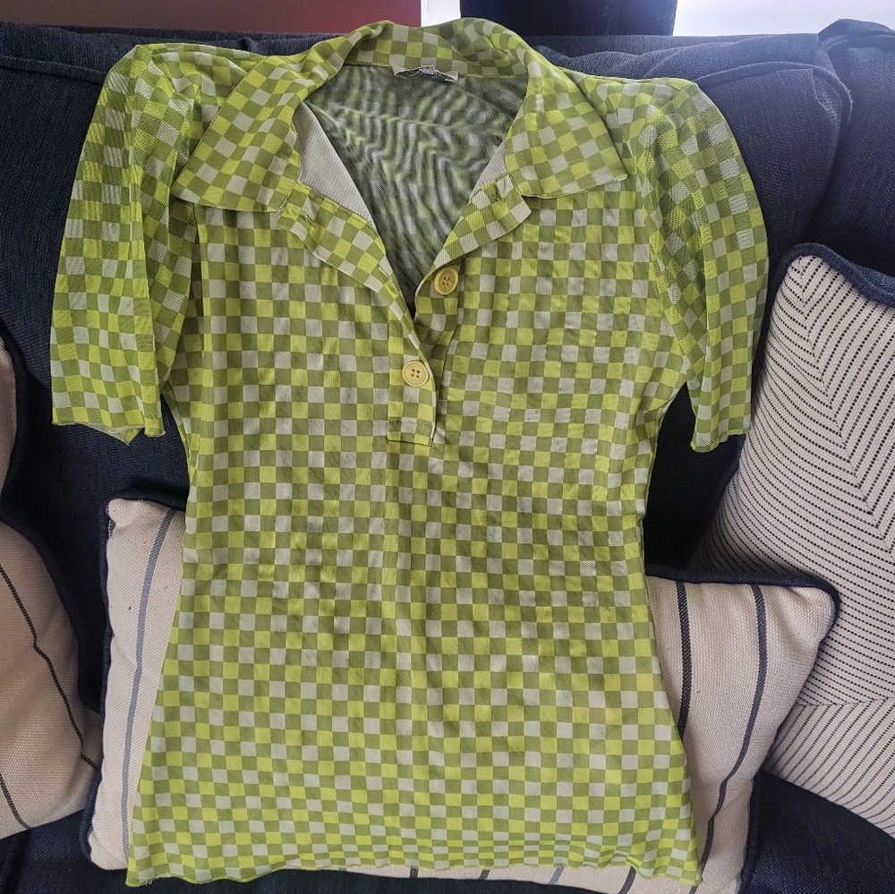 Vibrant Lime Checkered Women's Blouse